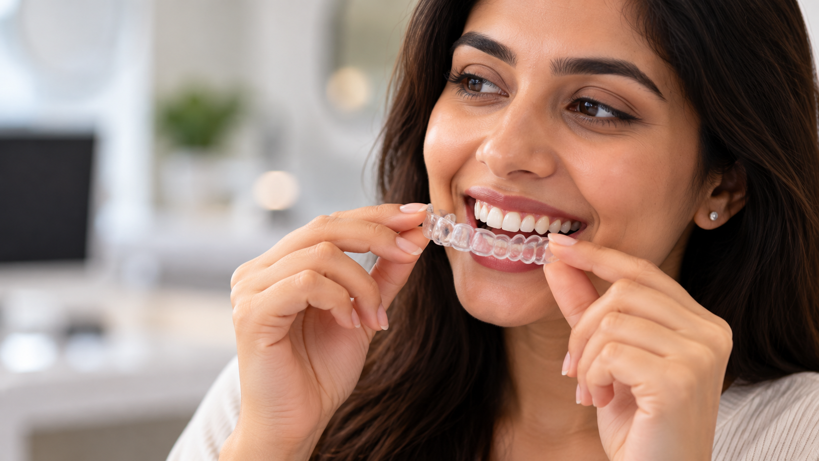 Patient wearing clear aligners at Gold Dent Care